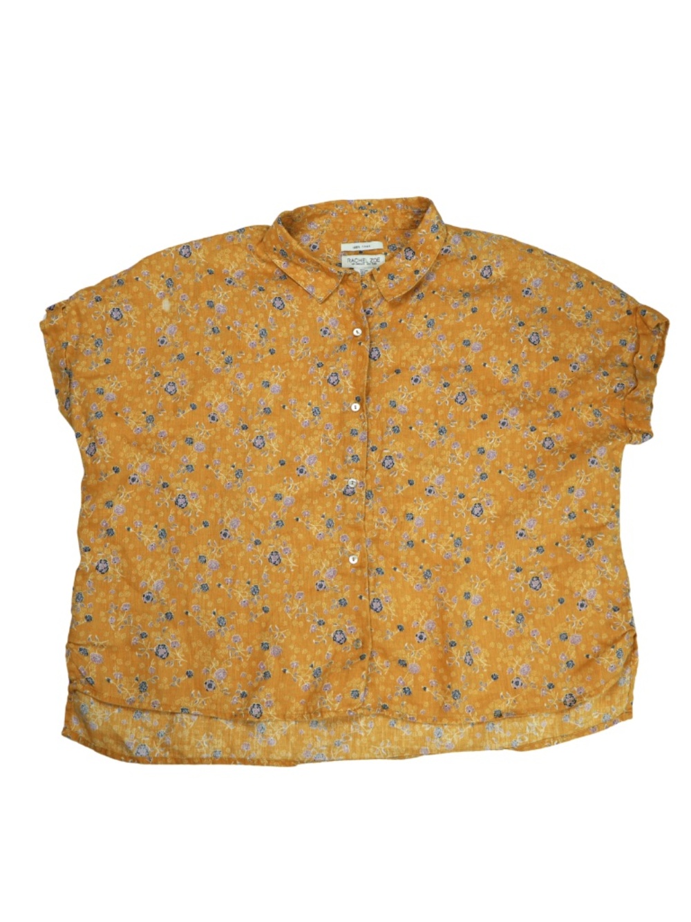 Rachel Zoe Mustard Floral Button Up Blouse Women's L Oversized Boho Purple